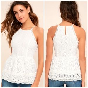 Lulu’s Be True White Lace Peplum Top